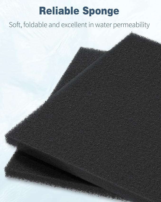 Pawfly 2 Pack Aquarium Bio Sponge Filter Media Pad, 40 PPI Filter Foam Sponge Pads Cut-to-Size Foam for Fish Tank Filters Sumps Ponds Hydroponics, 9" x 9" x 0.5"