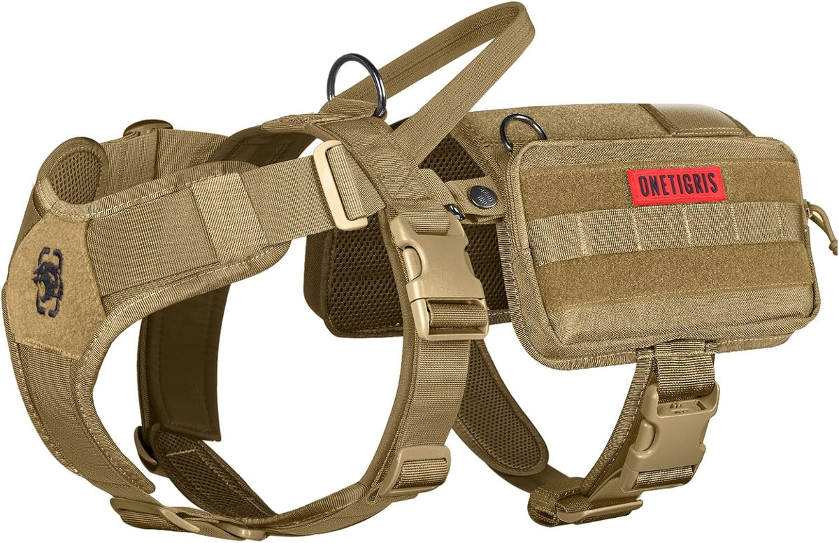 OneTigris Service Dog Vest Harness, Service Dog Cape Guardian Dog Backpack Harness with Pouches Dog Saddle Bag for Small Medium and Large Dogs (Brown, Small)