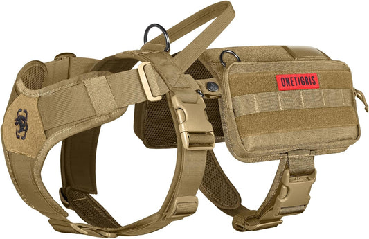 OneTigris Service Dog Vest Harness, Service Dog Cape Guardian Dog Backpack Harness with Pouches Dog Saddle Bag for Small Medium and Large Dogs (Brown, M)