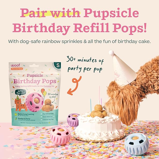 WOOF Party Pupsicle - Long-Lasting Interactive Dog Toys for Boredom - Low-Mess Design - Birthday Gifts for Dogs - Large Dog Toys - Buddy Blue