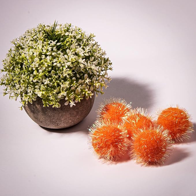 VAPKER 30 Pcs Cat Ball Toys Sparkle Balls Extra Large 2 Inch Cat's Favorite Chase Glitter Ball Glitter Tinsel Pom Poms Balls Orange Color