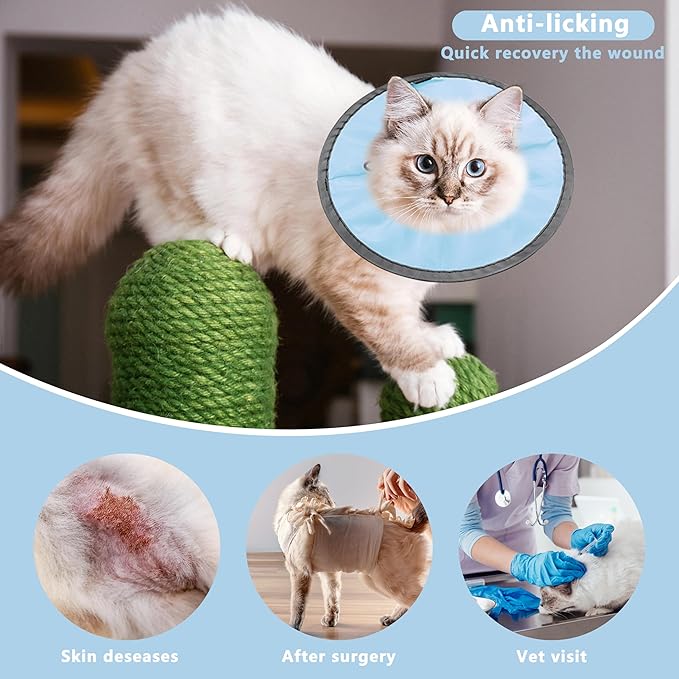 Lightweight Cat Cone Collar Soft, Soft Comfortable Cat Recovery Collar After Surgery, Elizabethan E Collar for Cats, Cone for Cats to Stop Licking (Baby Blue, Medium)