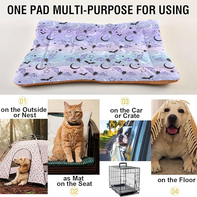Pet Bed Purple Bat Moon Dog Bed Mat Absorbing Non Slip Pad Pet Sleeping Mat for Small, Medium, and Large Dogs Puppy Cat 36 in x 24 in