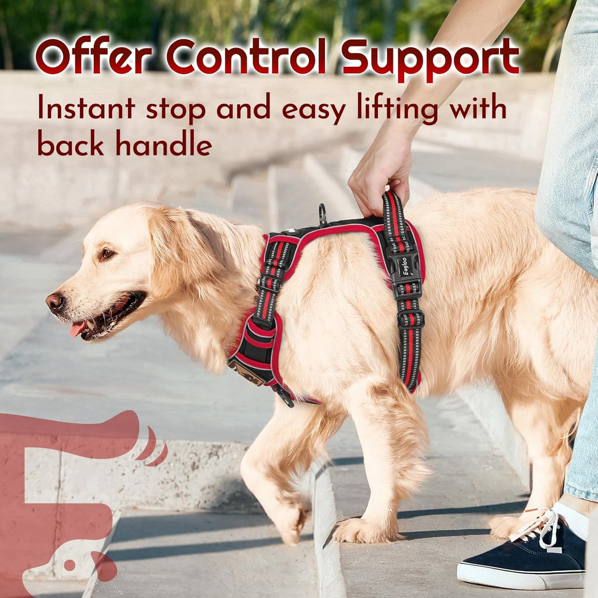 Eagloo Dog Harness Medium Sized, Easy Wearing with 3 Buckles, Adjustable No Pull Pet Harness with 2 Rings for Walking, No Chock Reflective Soft Padded Vest with Control Handle, Black & Red, M