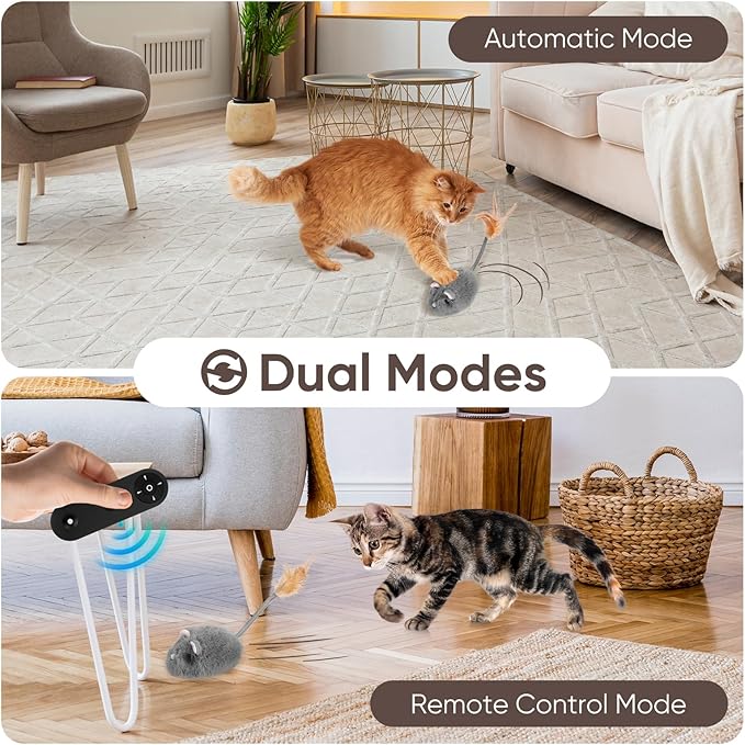Remote Control Cat Toy Rechargeable Cat Mouse Toy Automatic Interactive Cat Toys for Indoor Cats Toy with 3-Speed Adjustment and 4 Directions