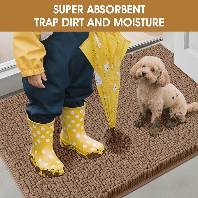 IM HOME 2 Pieces Muddy Door Mats for Dogs, Chenille Absorbent Pet Mats, Quick Dry, Trap Dirt Non Slip Heavy Indoor Doormat Soft Dog Bed Mat Front Inside Door Mat for Indoor Outdoor Entrance,Camel