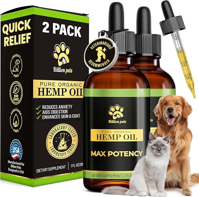 Hemp Oil for Dogs and Cats - Helps with Anxiety, Pain, Stress, Sleep, Arthritis, Seizures Relief - Hip and Joint Support - Calming Drops