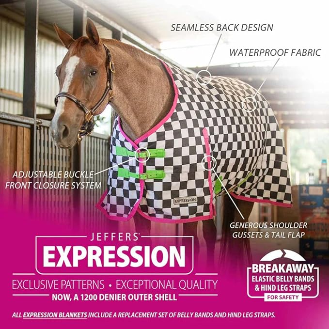Jeffers Expression 1200 Denier Standard Neck Turnout Sheet, Skater Cowgirl, 78"- Waterproof, Breathable Horse Sheet with 0g Polyfill, No Insulation - Ideal Protection for Wind & Rain, Light Weight