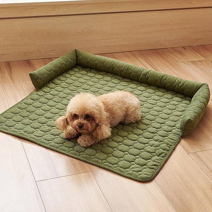 Pet Couch Covers for Sofa, 29" L × 29" W Calming Dog Bed Fluffy Dog Plush Mat for Furniture Protector with Bolster, Washable Removable Couch Cover for Small, Medium, Large Dogs and Cats (Green)