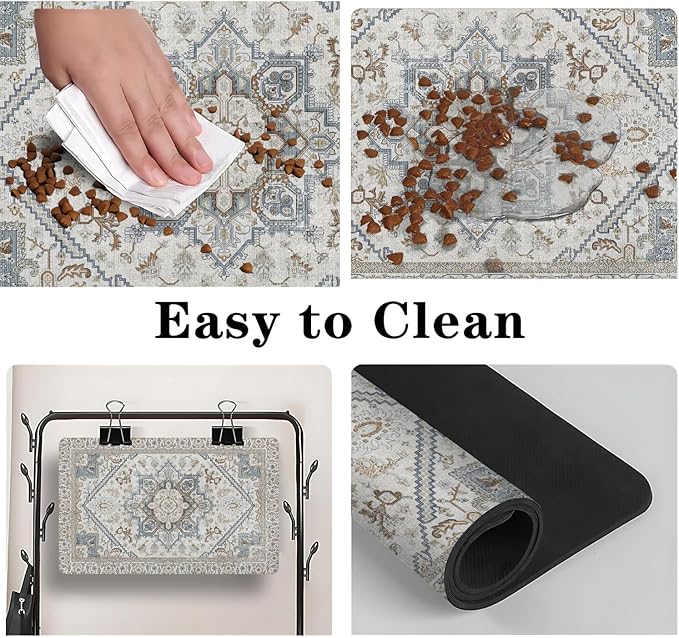 2 Pack Dog Food Mats for Floors, Absorbent and Quick-Drying Pet Cat Food Mat,Anti-Fouling and Easy-to-Clean Pet Feeding Mat,Dog Bowl Mat for Messy Drinking Water Bowls.12 x20+18"x24", Bohemia Style