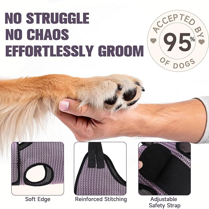 PAWCHIE Dog Grooming Hammock Harness for Dogs & Cats with Pet Nail Clipper Trimmer- Breathable Cat Hanger Sling for Trimming Clipping Nails-Dog Hammock Restraint Bag for Small Medium Large Dog,Pink XS