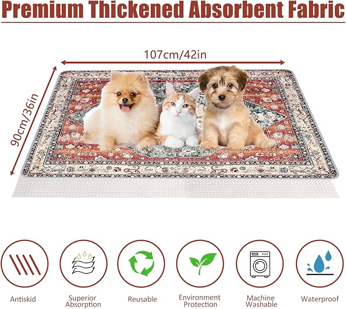 Washable Pee Pads for Dogs, (2 Pack, 36"x42") Upgrade Reusable Puppy Pads with Non-Slip Rug Pad, Super Thickening Absorbent Leakproof Dog Traning Pads Whelping Pad for Dogs, Doggie(Red-2)