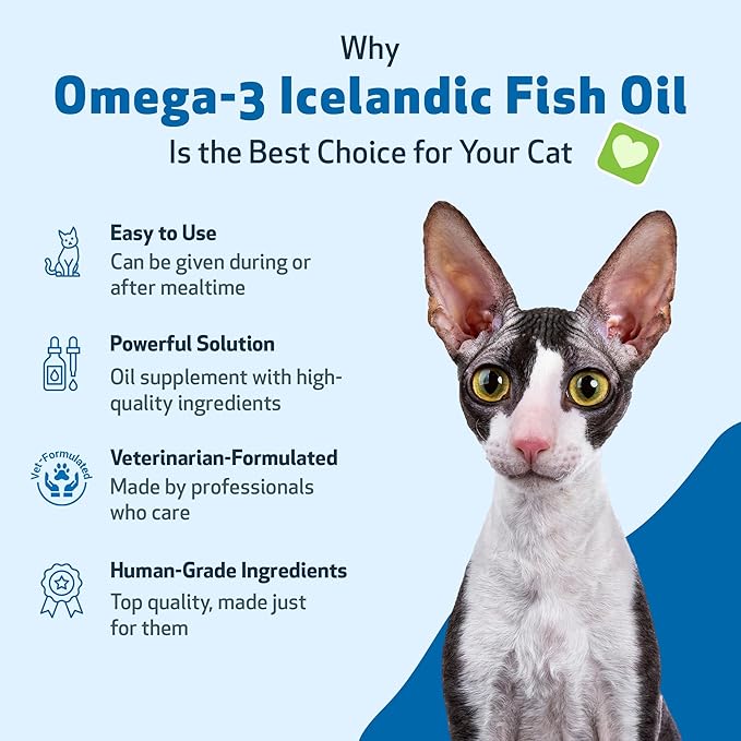 Pet Wellbeing Omega-3 Icelandic Fish Oil for Cats - Wild-Caught, Cold-Water Fish, Healthy Skin and Coat, Joint Health and Mobility, Fatty Acids, Anchovies, Sardines - EPA, DHA - 8 fl oz (236 ml)