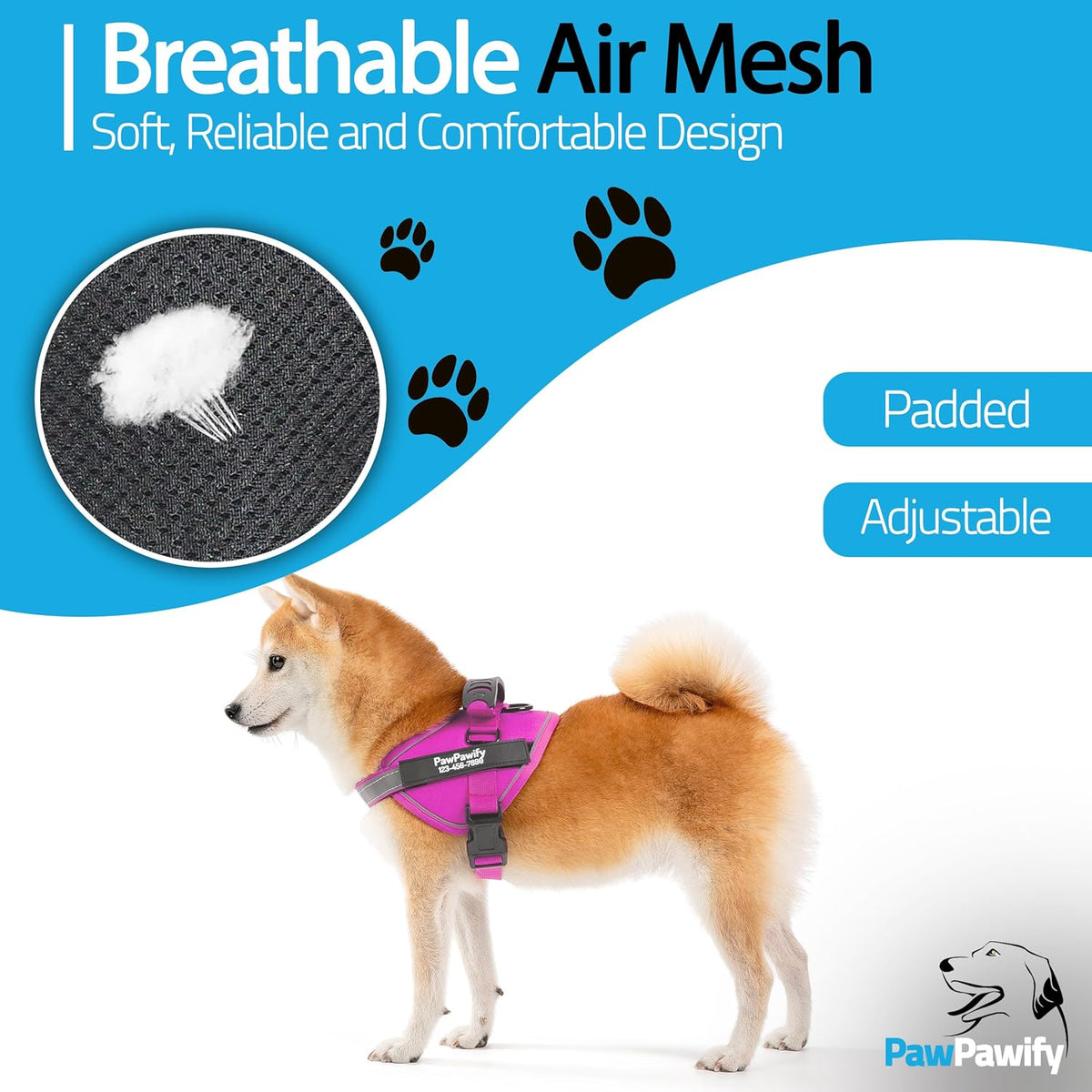PawPawify Custom No Pull Dog Harness with Name and Phone Number, Heavy Duty Personalized Pet Vest to Prevent Tugging, Pulling, or Choking, Training and Walking (New Pink, XXL (85-140 LBS))