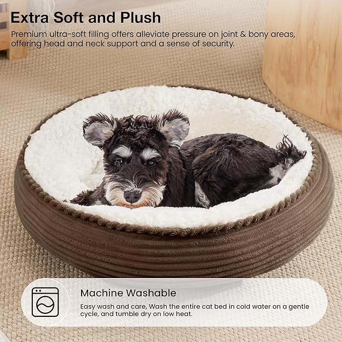 Love's cabin Round Donut Cat and Dog Cushion Bed, 25in Pet Bed for Small or Medium Dogs, Anti-Slip & Water-Resistant Bottom, Soft Durable Fabric Pet Beds, Washable Calming Cat Bed Brown Stripe