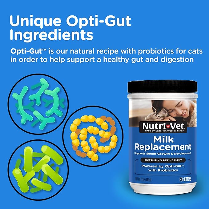 Nutri-Vet Milk Replacer For Kittens, Powdered Milk, Kitten Essentials, Cat Care, Veterinarian Recommended Cat Essentials, Whelping Supplies, Nursing Supplies, 12oz