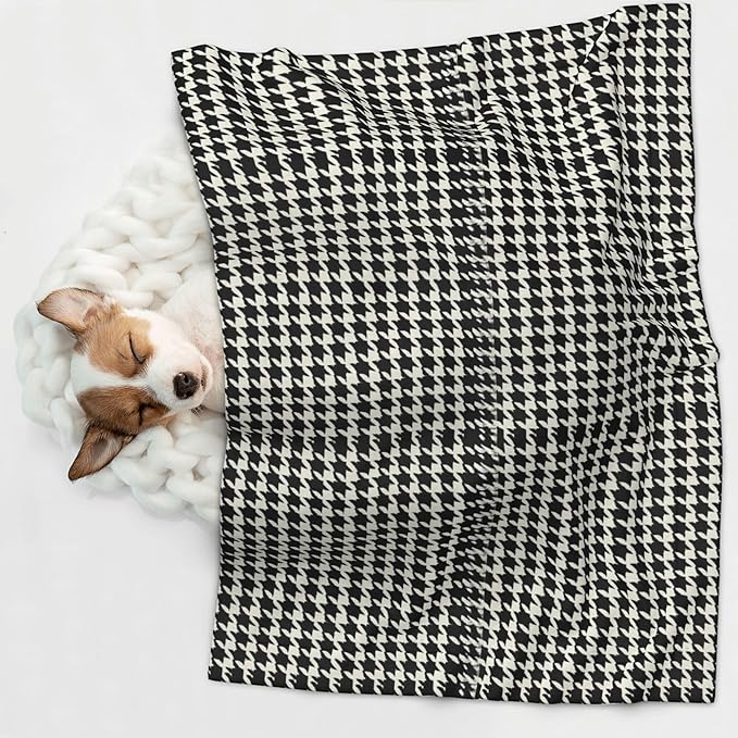 Waterproof Dog Blanket Soft Pet Blanket for Puppy Cat, Fleece Cat Throw Blankets for Furniture Bed Couch Sofa Reversible - Black and White Houndstooth 2