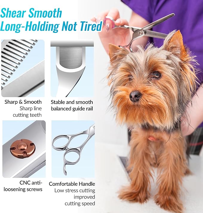 Dog Grooming Scissors: 7 inch Pet Thinning Shears Made Of Japanese 440c Advanced Stainless Steel Professional Grooming Scissors for Dogs Cats and Other Pets