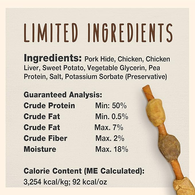 Cadet Gourmet Shish Kabob Dog Treats for Small Dogs, Healthy Natural Chicken, Duck, & Sweet Potato Chews, Pork Hide, 5-Inch Sticks, 18 Count