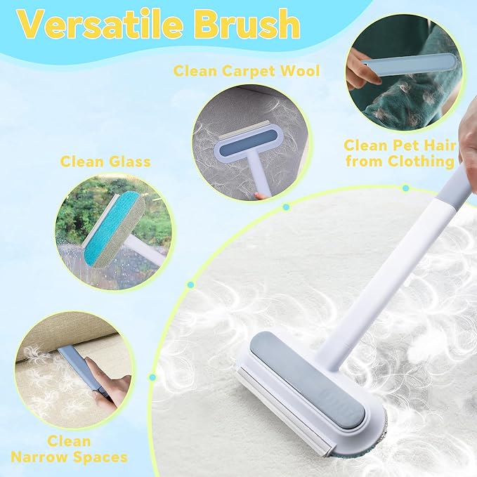 Pet Hair Removal Tool, 4 in 1 Cat and Dog Hair Remover, Gentle on Furniture, Reusable, Washable Cat Hair Remover Brush for Car, Couch, Carpet, Clothes, Window and Laundry