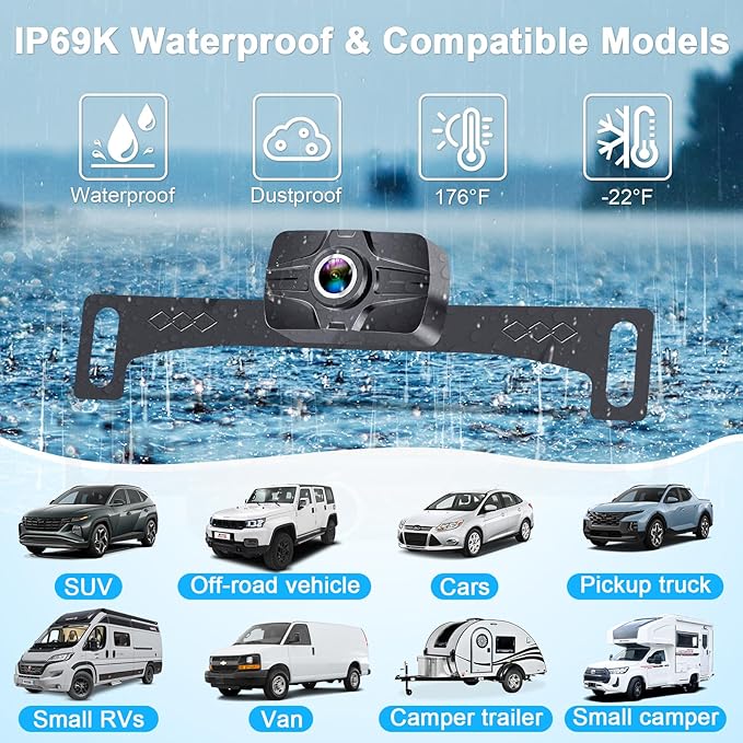 7-Inch Wireless Backup Camera for Truck - 2 Channel, DIY Grid Lines, HD 1080P, Night Vision, IP69K Waterproof, Backup Camera for Truck, Pickup, Trailer, Cars - Parking Safety & Towing Assistance