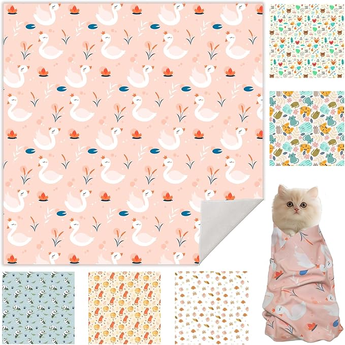 33.5" Cat Wrap for Grooming, Maximum, Self-Adherent Soft Cat Blanket for Nail Clipping, Anti-Scratch-Escape Calming Wrap, Cats Burrito Swaddle for 6-18 lbs (Swan, XX Large)