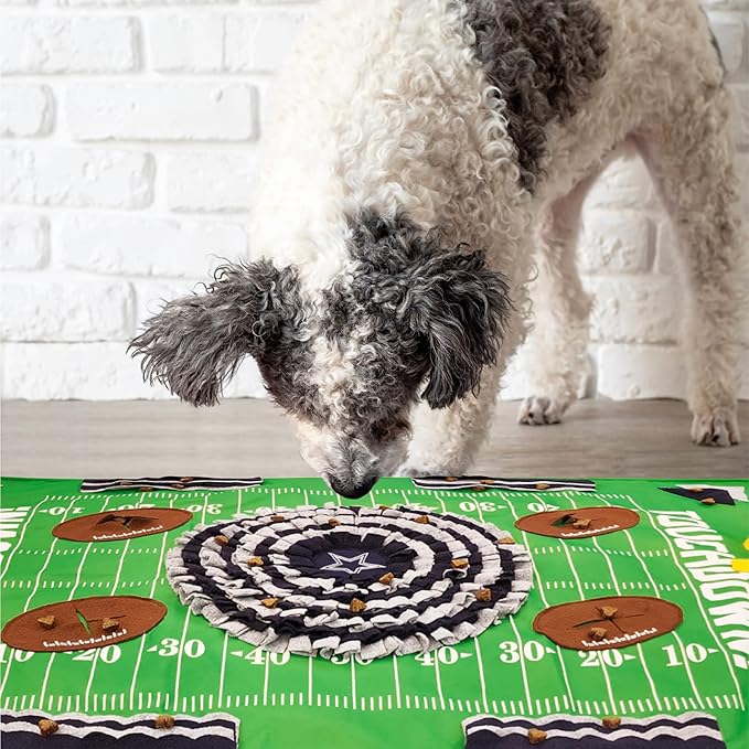 NFL Dallas Cowboys Dog Snuffle Mat – Interactive Pet Slow Feeder, Football Field Design Food Puzzle Toy for Dogs & Cats, Foraging Activity Mat for Smarter Feeding