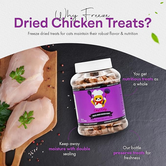 Freeze-Dried Chicken Heart Treats for Cats & Dogs – 100% Human Grade, Single Ingredient, High-Protein, Healthy Snack – No Additives or Preservatives – 2.6oz - Inspected & Tested in USA