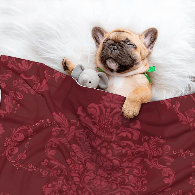 Waterproof Dog Blanket Soft Pet Blanket for Puppy Cat, Fleece Cat Throw Blankets for Furniture Bed Couch Sofa Reversible - Vintage Burgundy