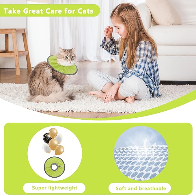 Lightweight Cat Cone Collar Soft, Soft Comfortable Cat Recovery Collar After Surgery, Elizabethan E Collar for Cats, Cone for Cats to Stop Licking (Water Green, Large)