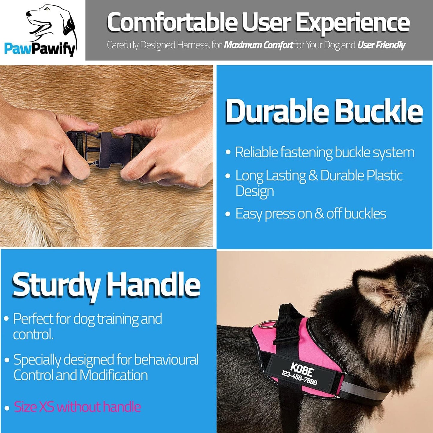 PawPawify Custom No Pull Dog Harness with Name and Phone Number, Heavy Duty Personalized Pet Vest to Prevent Tugging, Pulling, or Choking, Training and Walking (Red, XL (60-85 LBS))