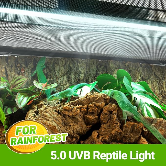 OiiBO T5 HO Reptile Light Fixture UVB Lighting Combo Kit, Reptiles Terrarium Lamp Hood Light Fixture Include UVB 5.0 Rainforest Reptile Light for Chameleon Arboreal Geckos Lizard (39W)