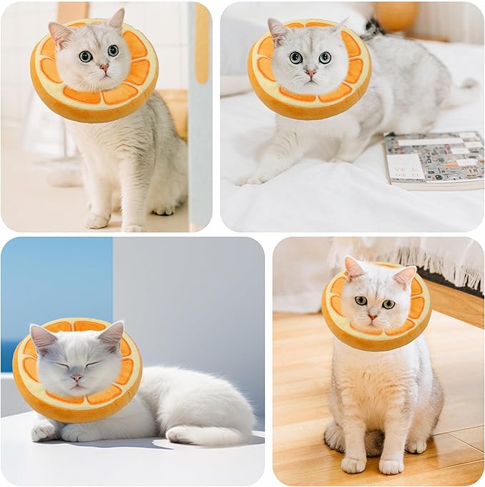 Soft Cat Cone Collar, Cute Cat Recovery Collar Suitable for Small, Medium, Large Cats,Elizabethan Neck Collar for Cats After Surgery (Orange, Small)