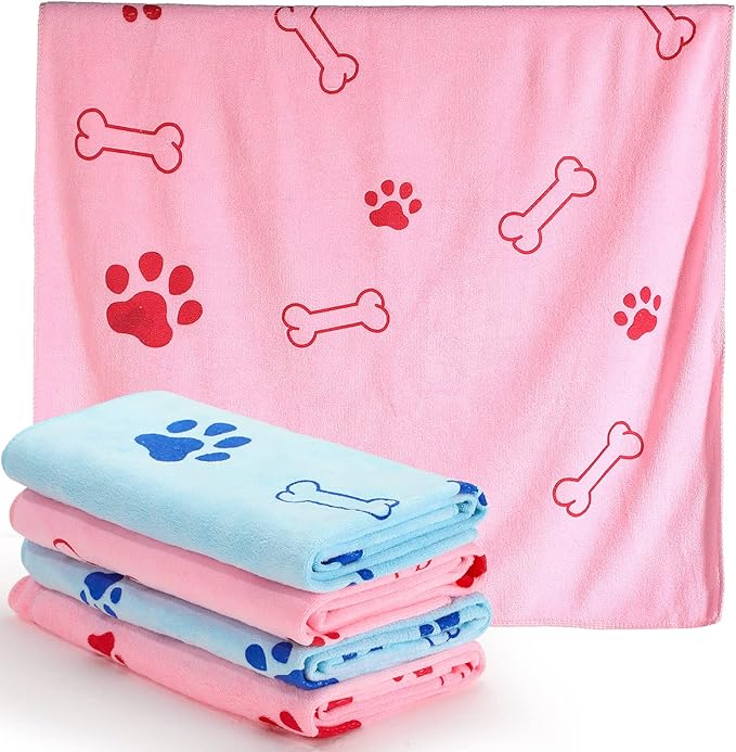 Chumia 4 Pcs Dog Towels for Drying Dog Puppy Bulk Microfiber Absorbent Paw Towel Pet Bathing Supplies Quick Drying for Medium Cats Pets Shower(24 x 40 Inch,Light Pink, Light Blue)