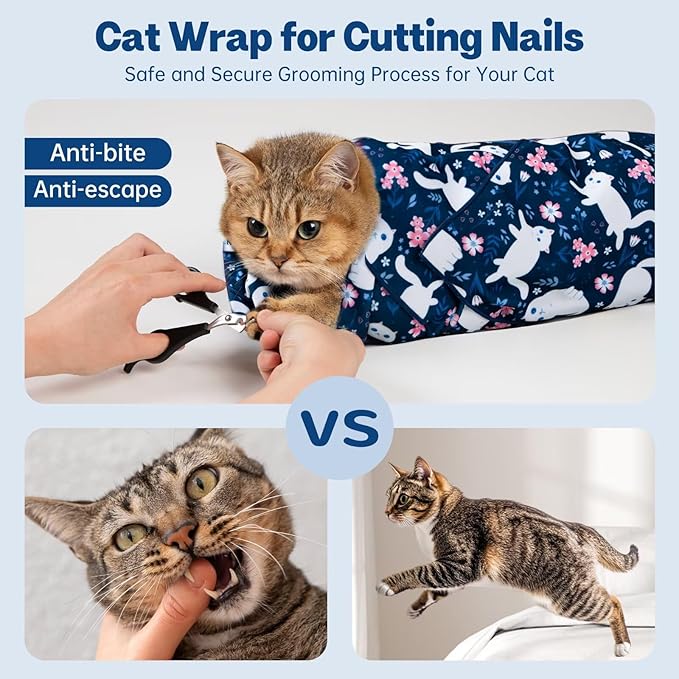 Paw Legend 35.4" Cat Wrap for Grooming Cat Wrap for Cutting Nails Cat Restraint for Nail Clipping Self Adhesive Blanket Restraint Cloth for Cats Within 22lbs