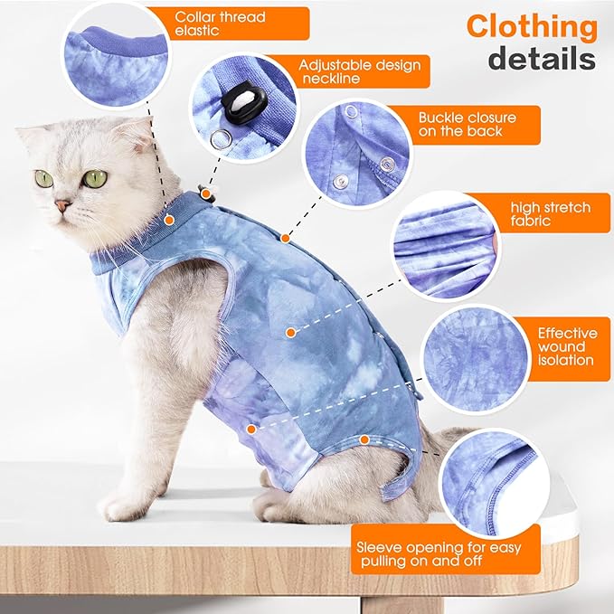 Cat Recovery Suit - Abdominal Wounds Cat Onesie, Cone E-Collar Alternative, Blue S