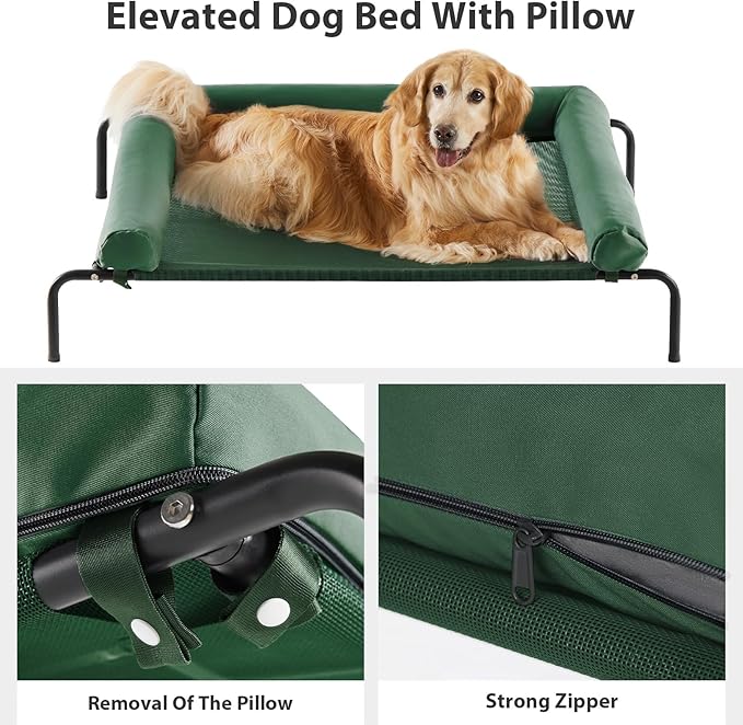 RRPETHOME Large Elevated Cooling Dog Bed, Raised Dog Cot Beds for Large Dogs, Elevated Outdoor Pet Bed, Chew Proof Portable Cooling Pet Cot with Skid-Resistant Feet and Breathable Mesh