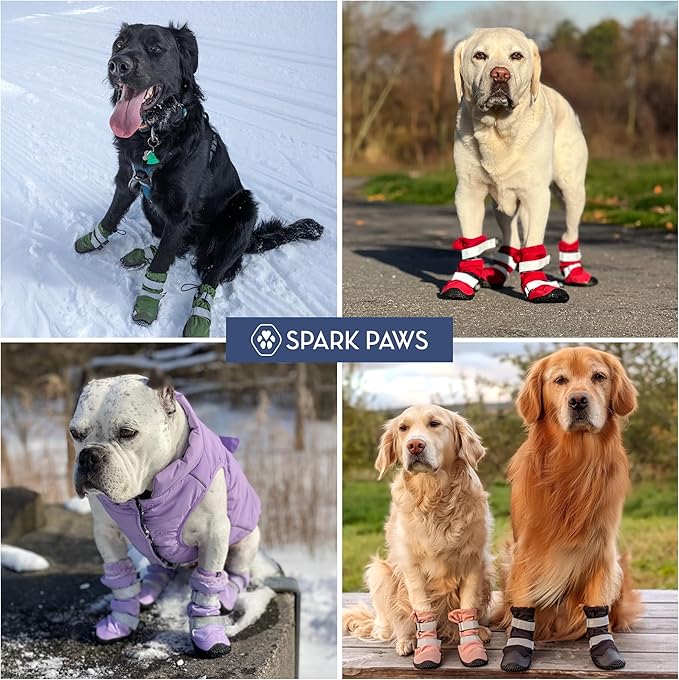 Spark Paws Dog Shoes, Waterproof Dog Boots for Medium to Large Dogs, Non Slip, Breathable Dog Booties and Paw Protectors - 4PCS Doggie Hiking Boots with Reflective Straps - Pink, Size 1