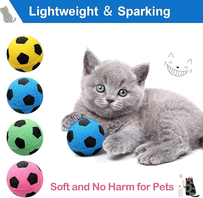 Skylety 32 Pieces Cat Soccer Balls Foam Sponge Football Cat Interactive Cats Soccer Toy Sports Ball for Kitten Pet