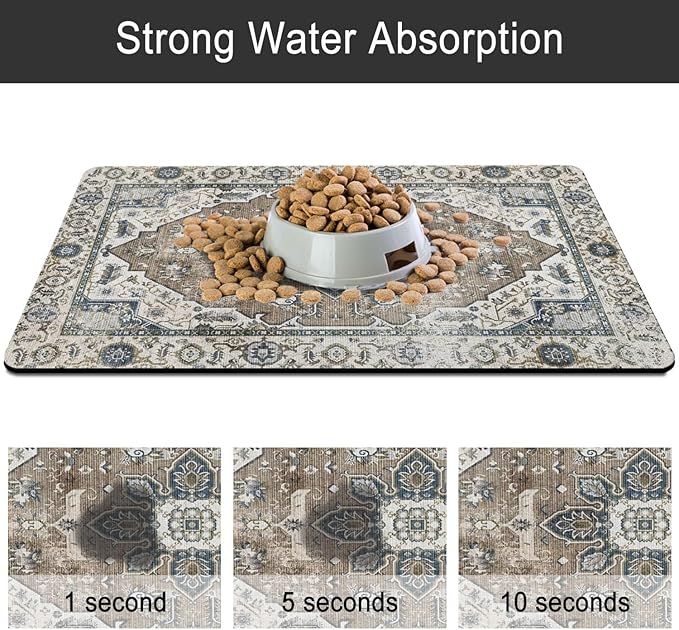 2 Pack Dog Food Mats for Floors, Absorbent and Quick-Drying Pet Cat Food Mat,Anti-Fouling and Easy-to-Clean Pet Feeding Mat,Dog Bowl Mat for Messy Drinking Water Bowls.12 x20+18"x24", Bohemia Style