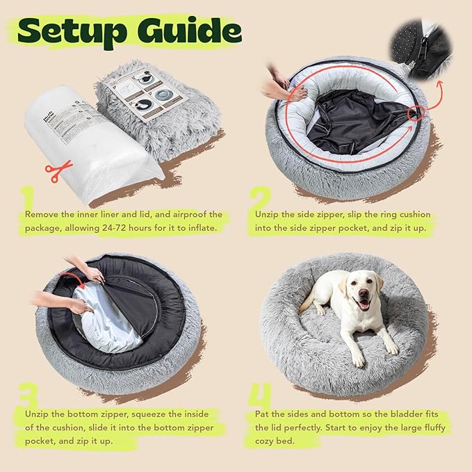 Extra Large Donut Calming Dog Bed with Orthopedic Memory Foam Dogs,42 Inch Pet Bed Cuddler Anti Anxiety with Comfort Cooling Gel,Removerable Waterproof Round Plush Cover Sofa for Machine Washable,Grey