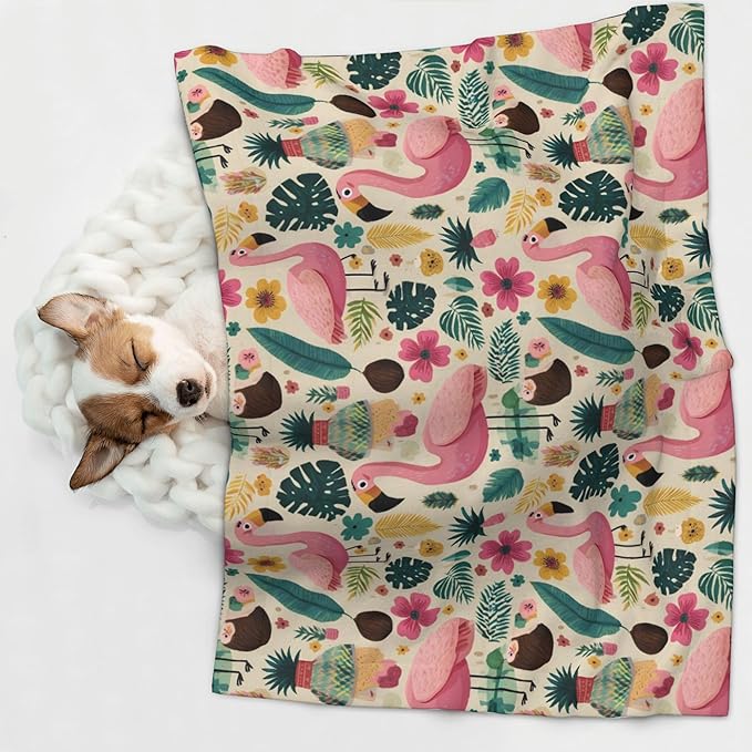 Waterproof Dog Blanket Soft Pet Blanket for Puppy Cat, Fleece Cat Throw Blankets for Furniture Bed Couch Sofa Reversible - Tropical Flamingo 8