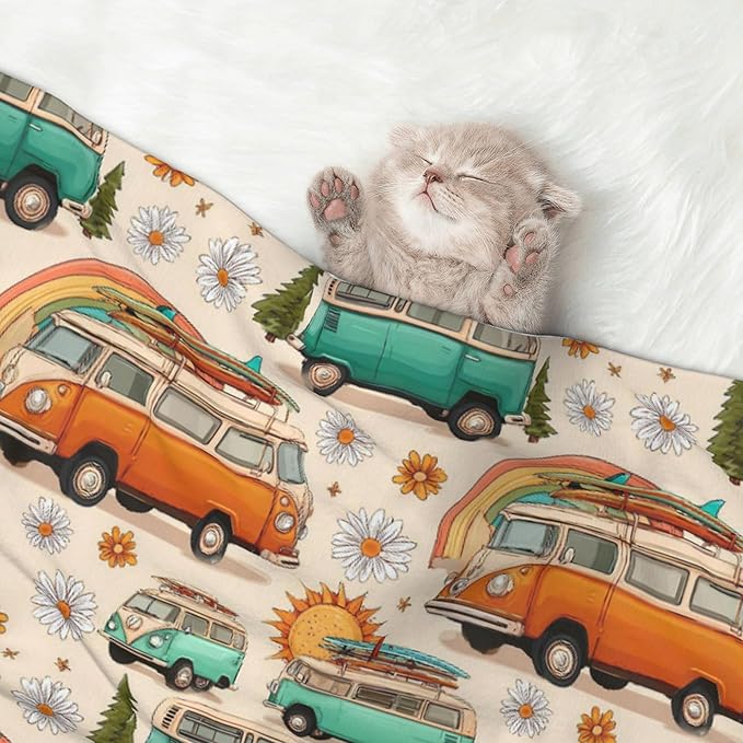 Waterproof Dog Blanket Soft Pet Blanket for Puppy Cat, Fleece Cat Throw Blankets for Furniture Bed Couch Sofa Reversible - Camp Van 3