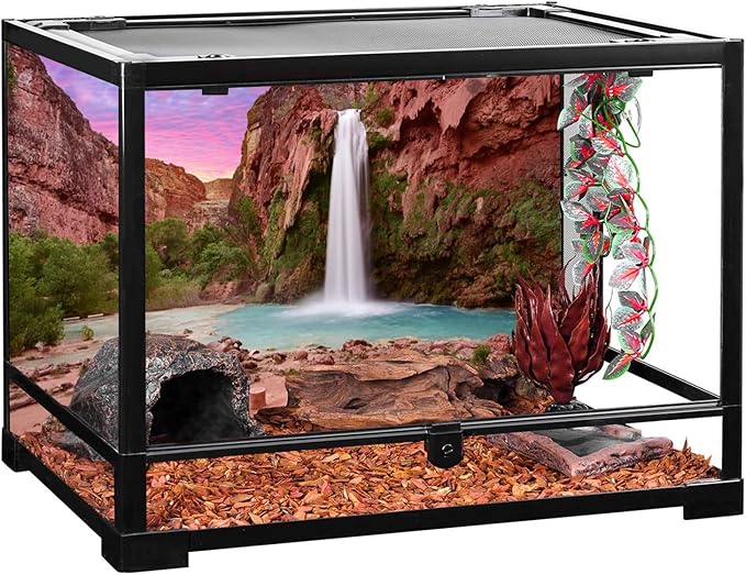 AWERT 36x20 inches Reptile Habitat Background Sunset Mountain Waterfall Terrarium Background