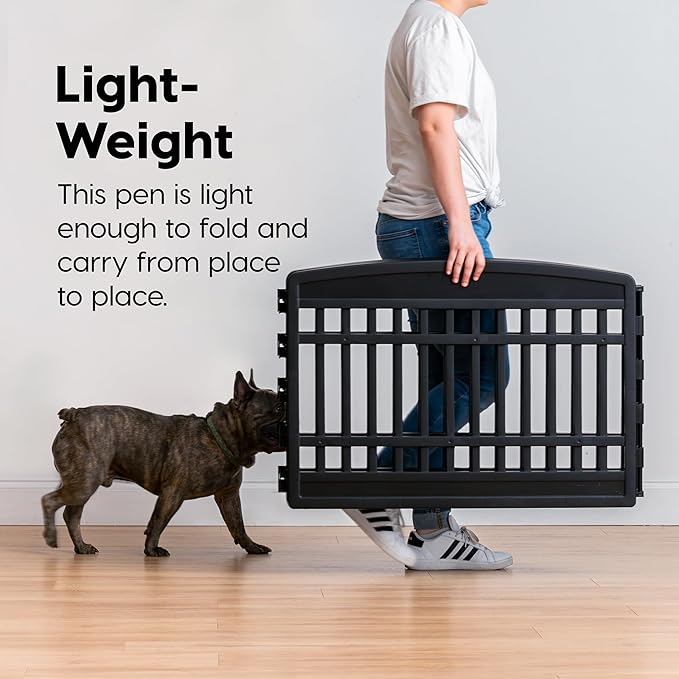 IRIS USA 24" 4-Panel Dog Playpen with Door, 35 x 35 x 24, Puppy Playpen, Dog Play Pen Indoors, Pet Fence, Puppies/Small Dogs, Black