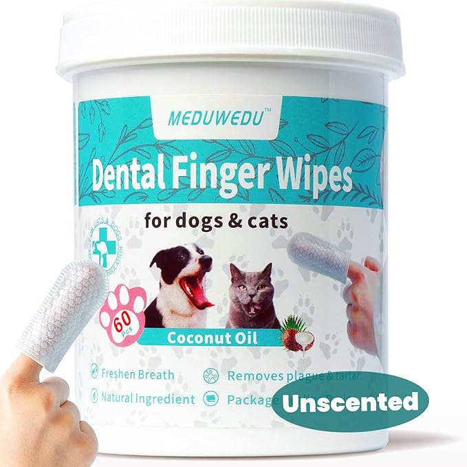 Dental Care Finger Wipes 60 Counts,Teeth Cleaning Finger Wipes for Dogs & Cats,Reduces Plaque & Supports Oral Freshness,Small Animal Stain Removers, Unscented