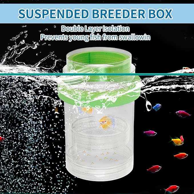Suspensions Breeder Box, Floating Mesh Isolation Fish Tank Separator Set, Ideal for Aquatic Pets, Small, Green, 1 Set