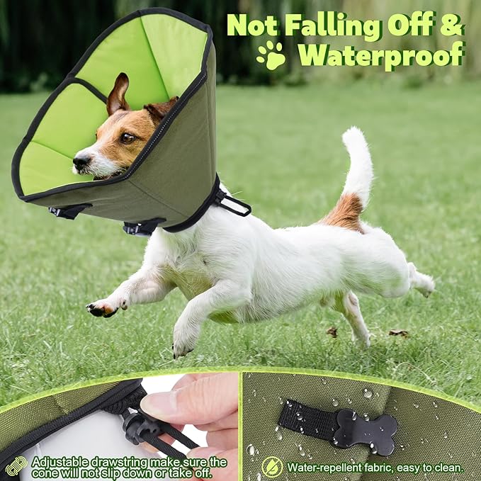 Soft Dog Cone After Surgery: Comfortable Dog Cones Collar for Stop Licking Biting - Adjustable Elizabethan Collar for Dogs fit for Small Medium Large Dogs (Green, L)
