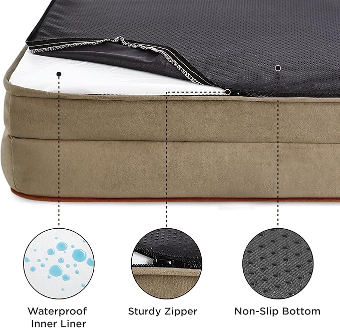 Bedsure L Plus Orthopedic Dog Bed for Large Dogs - Washable Dog Cat Bed Waterproof, L Plus Big Comfort Dogs Couch Sofa with Washable Removable Cover, Pet Bed with Nonskid Bottom, Hazel, 38"