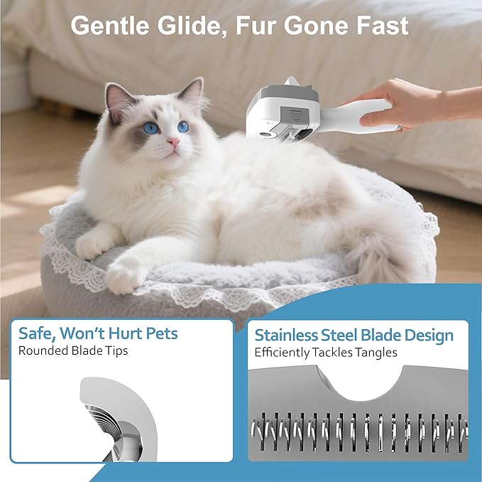 5 in 1 Pet Steam Brush for Dogs & Cats – Self Cleaning, 3 Pet Brush for Smoothing, Dematting, Thinning – Shedding, Grooming & Hair Removal, Includes Shampoo & Storage Case (8.0"-promax)